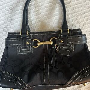 Coach Black Shoulder Bag with Gold Horsebit Detail